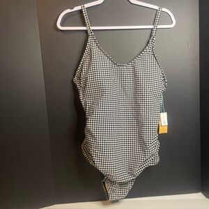 Kona Sol One Piece Swimsuit Womens Large 12/14 Black Gingham Check High Coverage